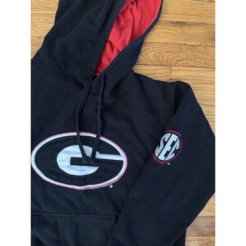 Men’s Georgia Bulldogs SEC Cotton Hoodie Black Sz Large Pullover Heavyweight Red